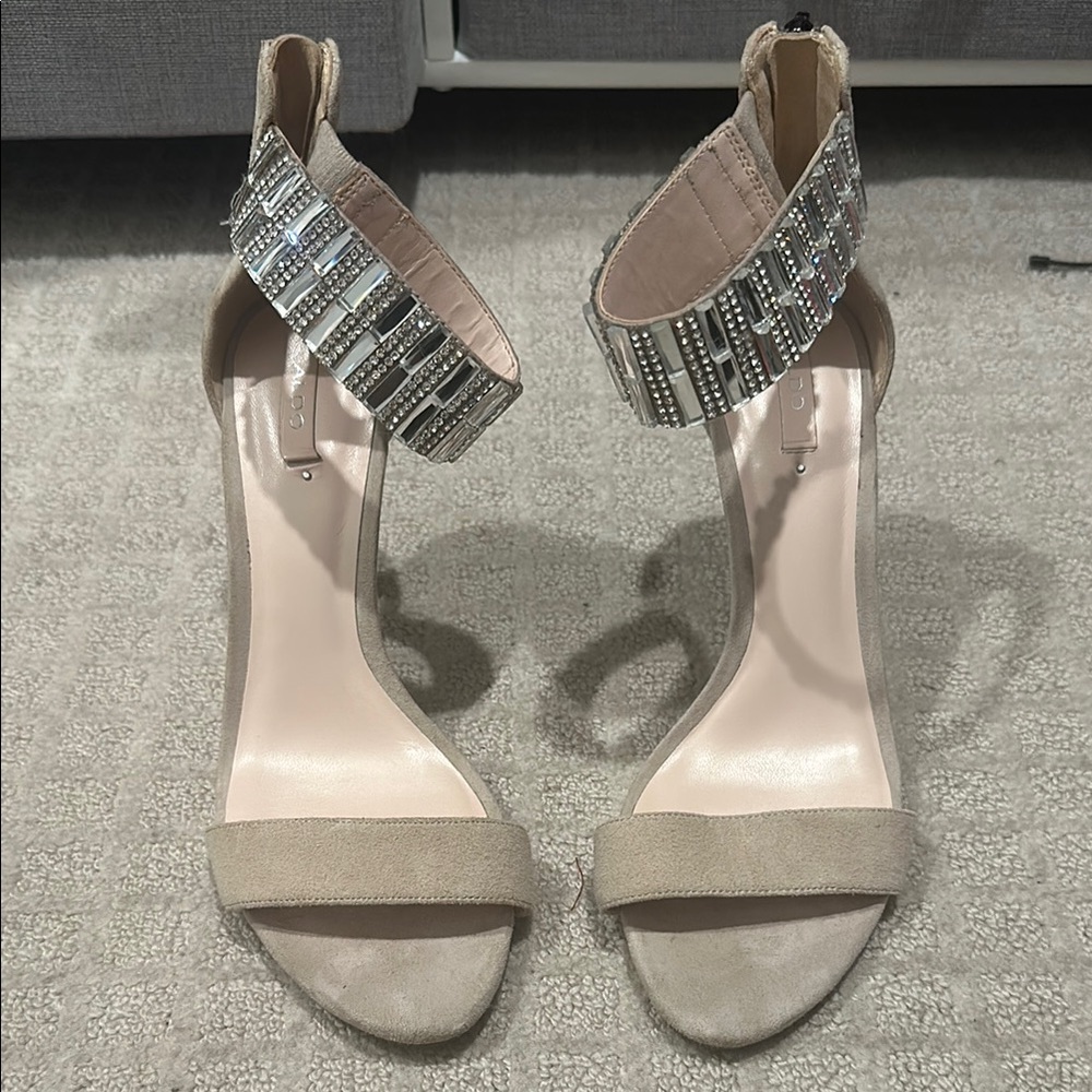 Aldo Elegant Beaded Ankle Strap Heels
